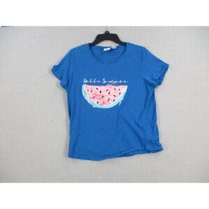 Caribean Joe Watermelon Graphic Womens Blue T-Shirt Casual Short Sleeve Size L
